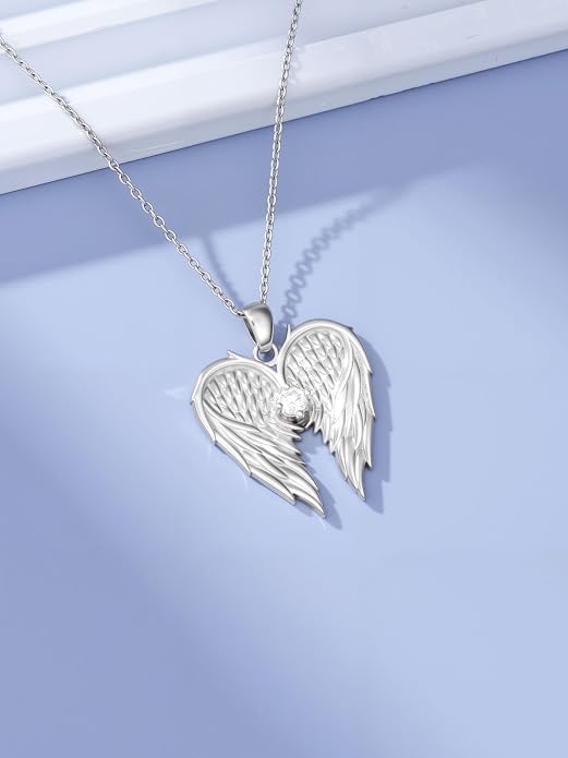 Dorunmo Guardian Angel Wing Pendant Birthstone Heart Necklace Birthday Jewelry Gifts for Women Mom Wife Daughter