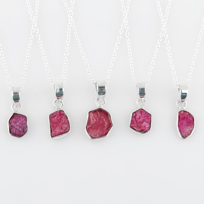 Natural Real Raw Ruby Crystals Bezel Pendant Necklace, Birthstone, Healing Rough Gemstone, 925 Sterling Silver Jewelry 18 inch