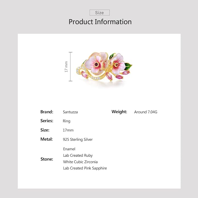 Santuzza 925 Sterling Silver Enamel Flower Ring for Women