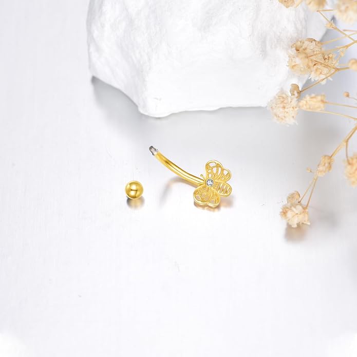 Bee Belly Button Ring 925 Sterling Silver 18K Gold Plated Belly Button Ring Bee Piercing Jewelry Gifts for Women