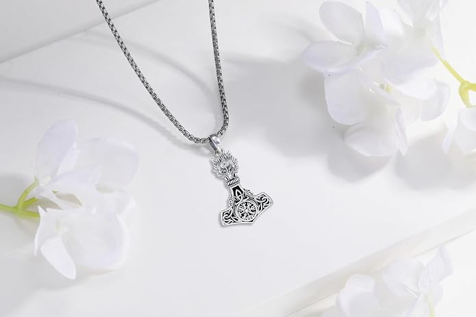 Viking Mjolnir Thors Hammer Necklace Norse Thor Talisman Amulet Pendant 925 Sterling Silver 18k Gold Plated Viking Jewelry Gifts for Men Women