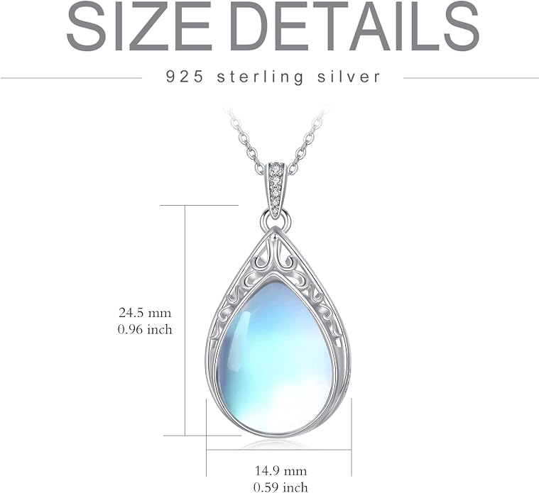 HPQQ Teardrop Necklace 925 Sterling Silver Filigree Gemstone Pendant Necklace Fine Jewelry Birthday Mother's Day Gifts for Women Her Mom