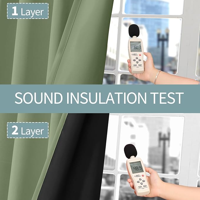 BGment Thermal Insulated 100% Blackout Curtains for Bedroom with Black Liner, Double Layer Full Room Darkening Noise Reducing Grommet Curtain (52 x 63 Inch, Grass Green, 2 Panels)