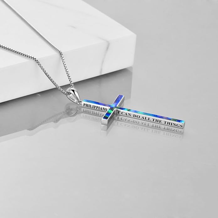 POPLYKE Cross Necklace 925 Sterling Silver Philippians 4:13 I Can Do All The Things Inspirational Necklace Gifts for Women Men 20+2''