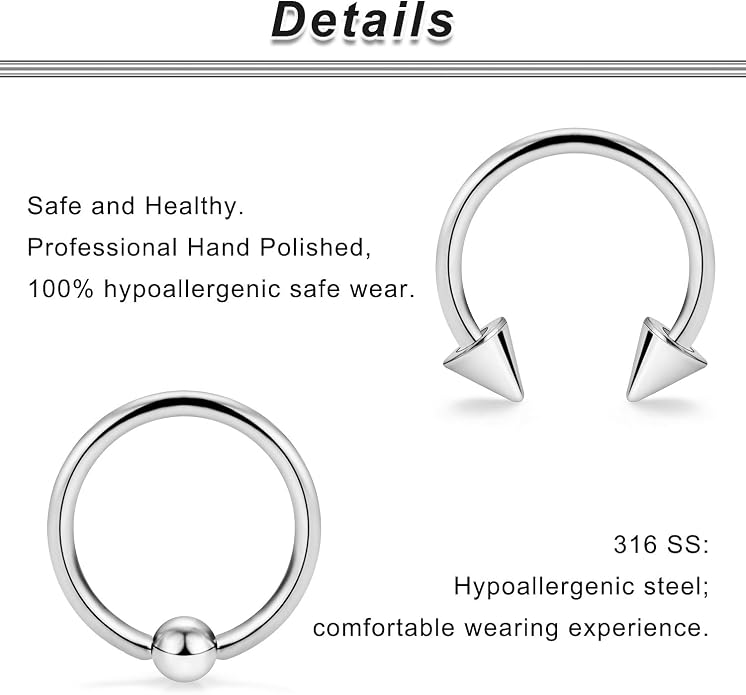 00G 0G 2G 4G 6G 8G 10G 12G 14G 16G Septum Rings Silver Black Surgical Steel Heavy Gauges Earrings Stretching kit Eyebrow Lip Septm Nose Rings Helix Tragus Daith Rook Earrings Hoops 10mm-19mm