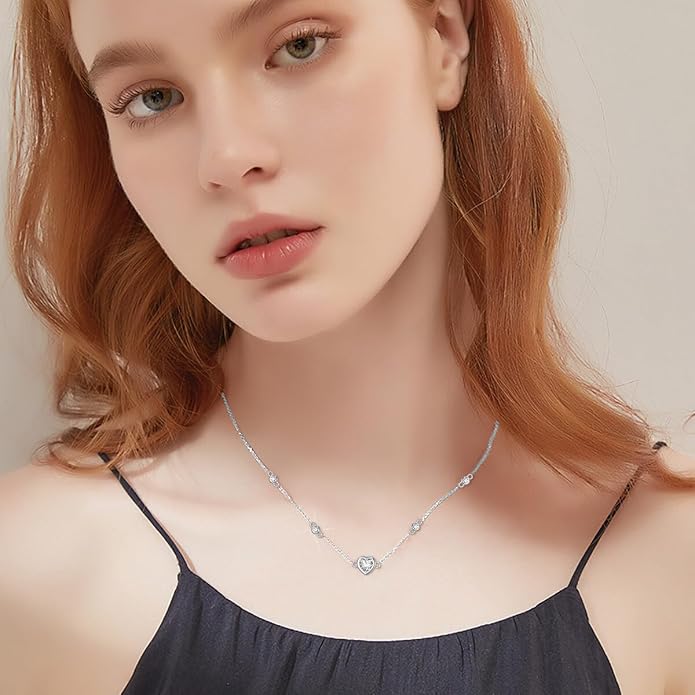 925 Sterling Silver Heart Necklace for Women Ladies Cubic Zirconia Heart Jewelry Gifts