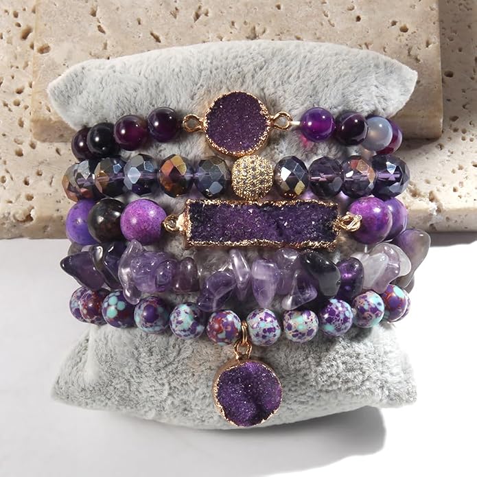 Yomisa 5PCS 6PCS Natural Boho Beaded Bracelets/Bangle for Women Men,Healing Turquoise Jasper Agate Crystal Gemstone Stone Chakra Multilayer Wrap Bohemian Handmade Jewelry Beads Stretch Bracelet Set