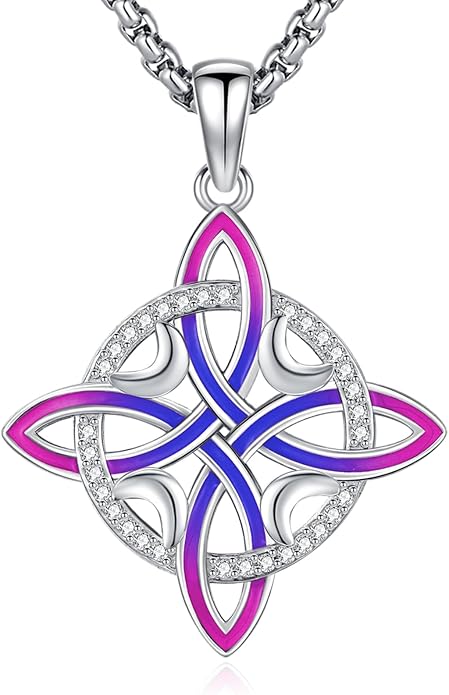 Pentagram Necklace Sterling Silver Triple Moon Goddess/Celtic Knot Witches Knot/Ankh/Sun and Moon/Hecate/Lilith/Santa Muerte/Tetragrammaton Pendant Necklace Pagan Wiccan Magic Egyptian Amulet Jewelry for Women Men
