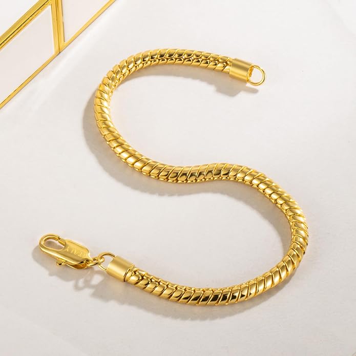 Dankadi Italy Smooth 3MM 4MM Round Snake Chain Bracelet Solid 925 Sterling Silver Men Women 6.3" 6.7" 7" 7.5" 8" 8.5" 9" 9.5" Bangle Charm Jewelry Gift