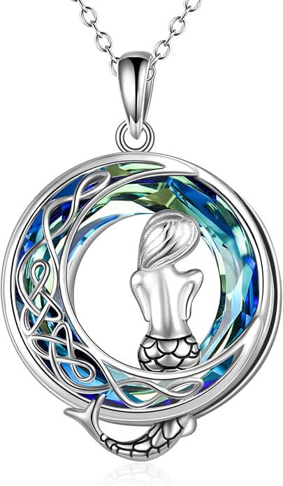 POPLYKE Mermaid Necklace 925 Sterling Silver Classic Necklace Mermaid Pendant Birthday Gifts Jewelry for Women
