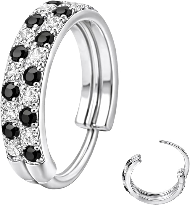 20/16G CZ Hinged Nose Rings Hoop, 316L Surgical Stainless Steel Cartilage Earring, Septum Clicker Ring, Daith Helix Rook Tragus Conch Lip Lobe Piercing Jewelry