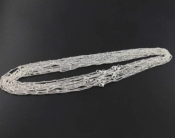 12PCS Silver Plated Brass Curb Chain Satellite Beaded Chains Bulk for Jewelry Making (18 Inch(1.5mm))