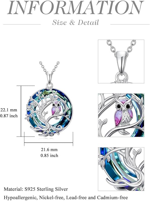 TOUPOP Sterling Silver Tree of Life Hummingbird/Dragonfly/Owl/Panda Necklace Crystal Bird Jewelry Birthday Christmas Valentines Day Gifts for Her Girlfriend Mom