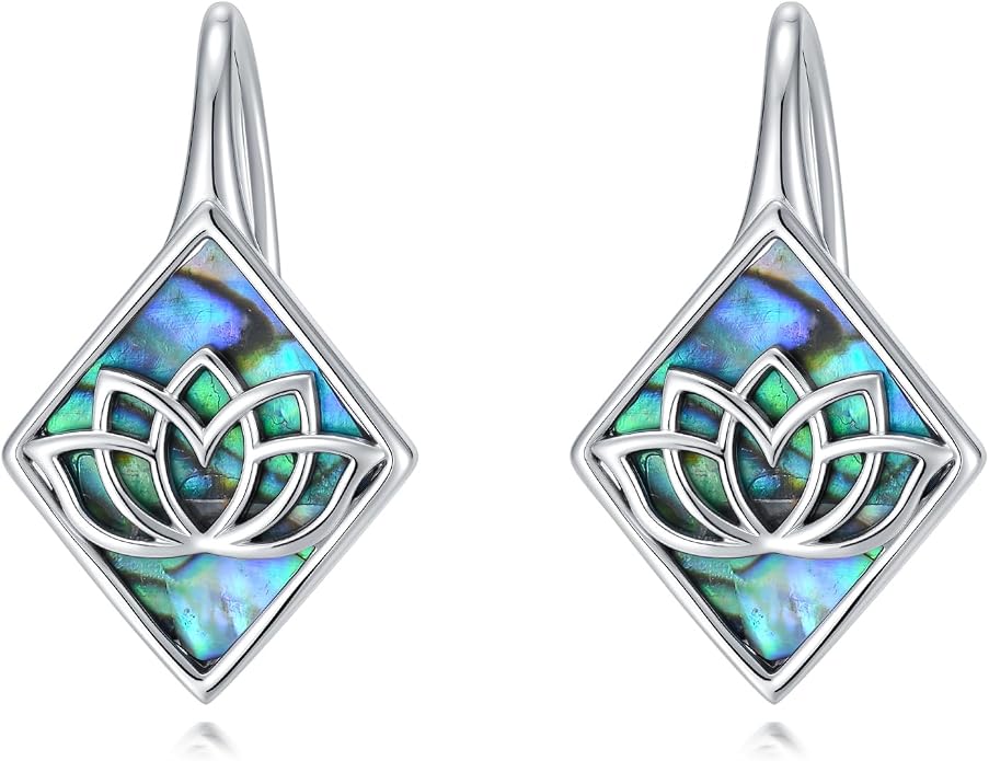 SIMONLY Abalone Shell Tree of Life/Lotus/Clover Earrings for Women 925 Sterling Silver Celtic Knot Leverback Earrings Lotus Jewelry Christmas Mother Day Gift