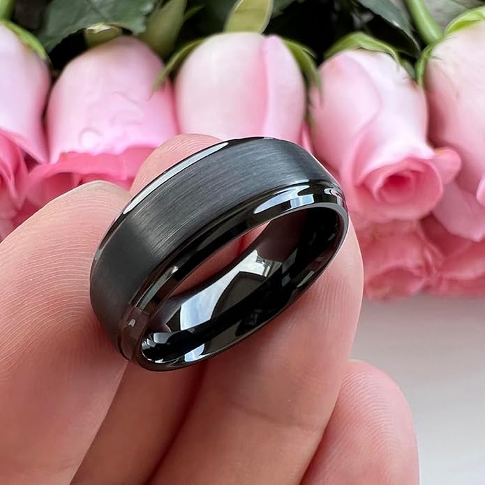TUTISS 6mm 8mm Tungsten Rings for Men Women Fashion Engagement Wedding Bands Brushed Finish Stepped Beveled Edges Comfort Fit