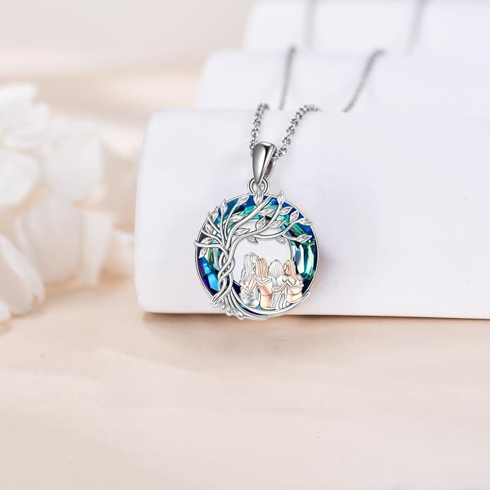 Sisters Necklace Sterling Silver Always My Sister Forever My Friend Jewelry Tree of Life Palm Trees Necklace for Women Female Friendship Jewelry