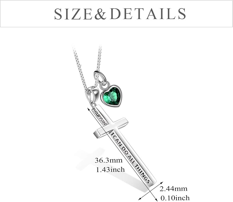 POPLYKE Cross Necklace 925 Sterling Silver Philippians 4:13 I Can Do All The Things Inspirational Necklace Gifts for Women Men 20+2''