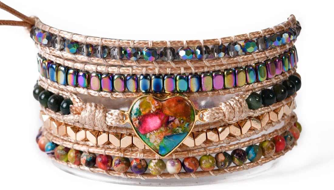YGLINE Natural Stone Bracelet 3 Wraps Bracelet Handmade Boho Bracelet for Women Bracelet
