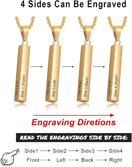 Personalized Men's Name Bar Necklace Engraved Initial Name Stainless Steel Vertical Bar Necklace for Father Husband Boyfriend Birthday