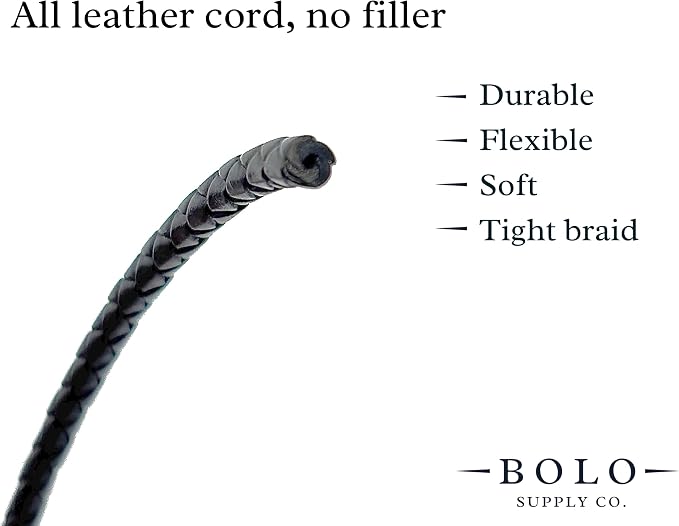 3mm Braided Leather Cord for Jewelry Making, Bracelets, Necklaces & Bolo Ties – Top Grain Leather, Flexible, Durable & Soft