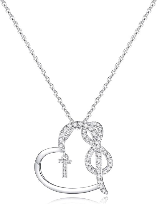 Infinity Heart Necklaces for Women, S925 Sterling Silver Initial Necklace Womens Jewelry Mothers Day Gifts Girls Valentines Gifts for Her Christmas Birthday Gifts for Women Mom Wife Girlfriend