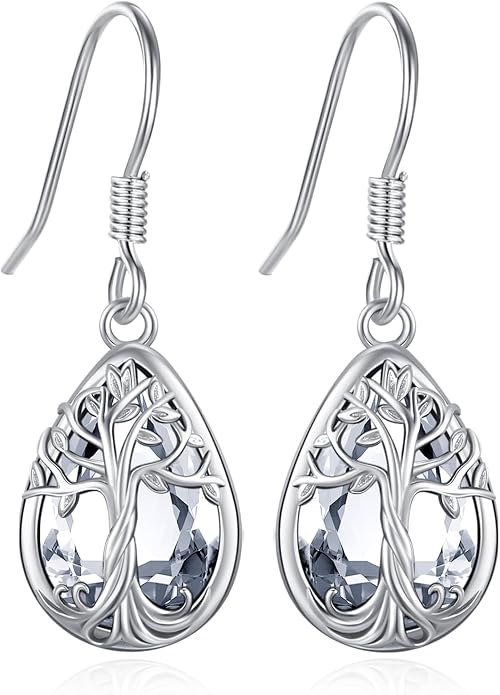 Eusense Sterling Silver Dangle Earrings for Women Tree of Life Animals Moonstone Turquoise Leverback Earrings Jewelry Gifts