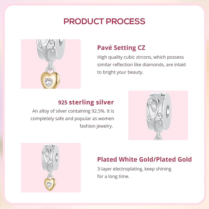 NINGAN 925 Sterling Silver Charm Golden Love Charm Buckle Safety Chain Travel Bead Firefly Dragonfly Pendant, Suitable for Women Bracelet and Necklace as Gift from Mom and Friends