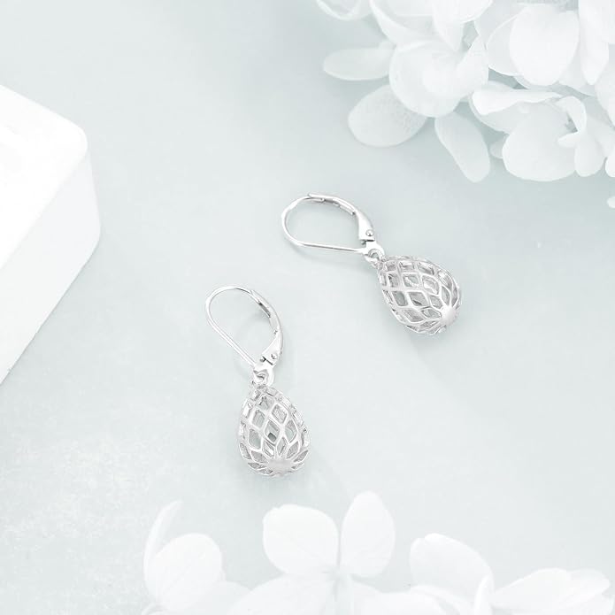 925 Sterling Silver Leverback Earrings Vintage Filigree Dangle Drop Earrings Jewelry Birthday Gifts for Women