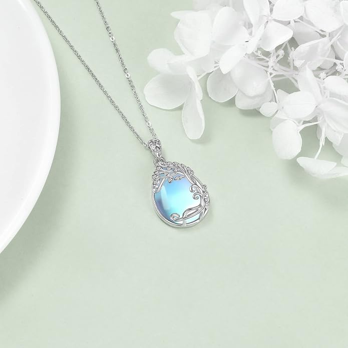 YAFEINI 925 Sterling Silver Moonstone Necklace Filigree Teardrop Pendant Necklace Jewelry for Women Girls