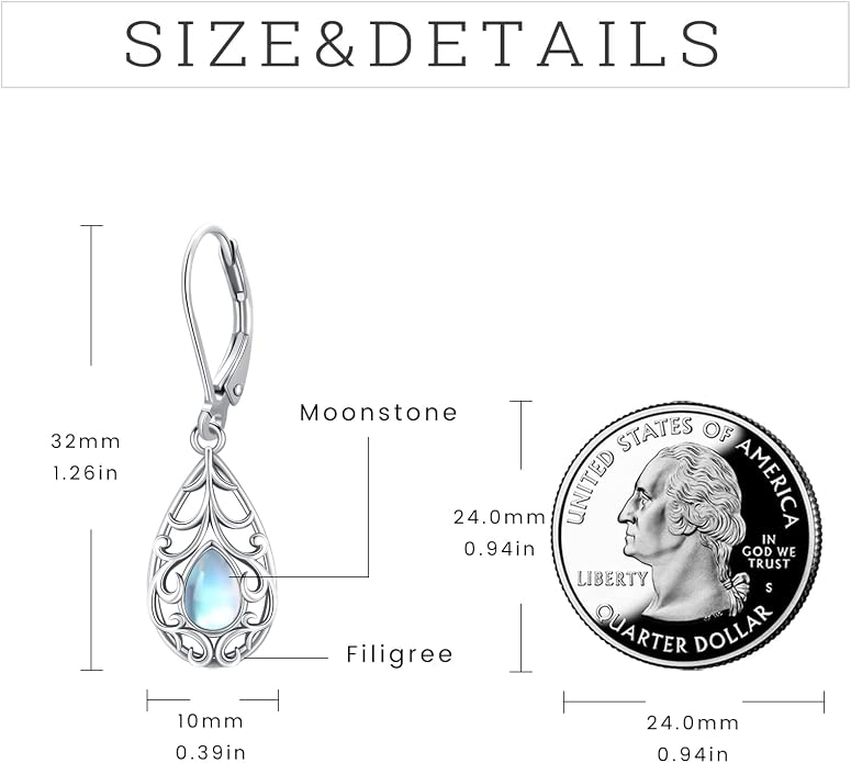 Dangle Earrings Sterling Silver Moonstone/Turquoise/CZ/Crystal Earrings for Women Tree of Life Animal Filigree Leverback Earrings Jewelry Gifts