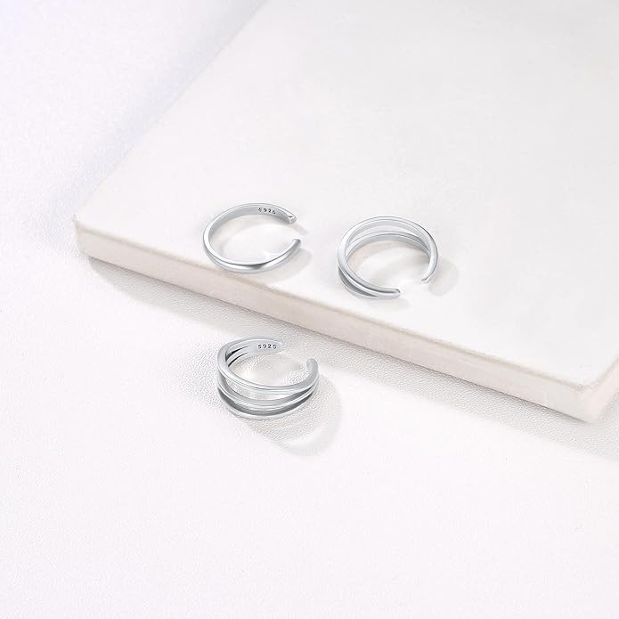 SILVERCUTE Toe Ring, Chic 925 Stamped Toe Ring, Band/Leaf Toe Ring, Sterling Silver Open Adjustable Toe Ring Set, Adjustable Pinky Rings