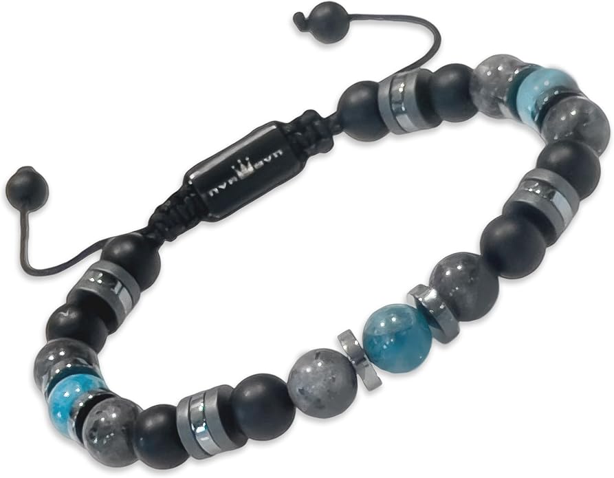 Mens Beaded Bracelet - Stone Jewelry, Black Onyx Hematite Bracelets, Mens Accessories, Adjustable