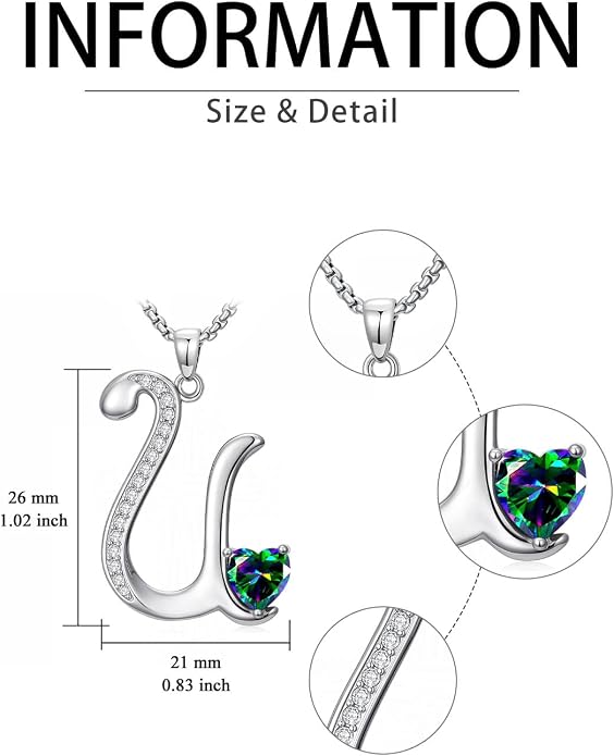 Birthday Gifts for Women Alphabet A to Z Initial Birthstone Pendant Necklaces for Women - 18k White Gold Plated Personalized Name Jewelry Anniversary Graduation Gifts for Wife Her Daughter Girlfriend(with Gift Box)