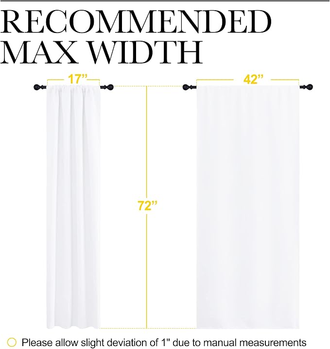 NICETOWN 50% Light Blocking Kitchen Curtains - Window Treatment Rod Pocket Curtains/Drapes for Bedroom (2 Panels, 42 by 72, White)