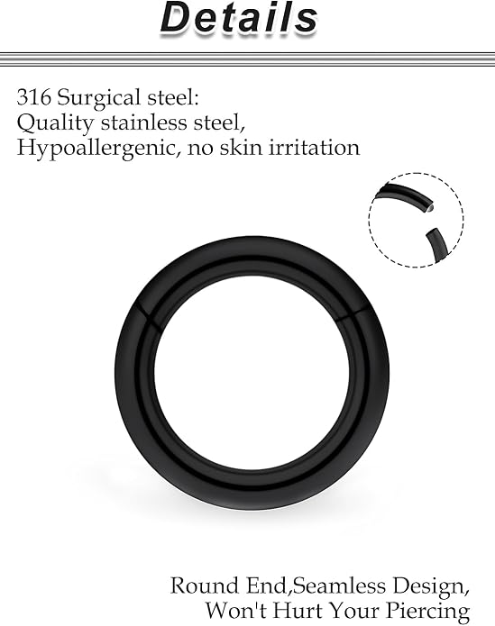 20G-2G Surgical Steel Hinged Clicker Septum Nose Rings Gauges Earrings Seamless Hoops Eyebrow Lip Ring Cliker Helix Tragus Daith Rook Earrings for Women Men