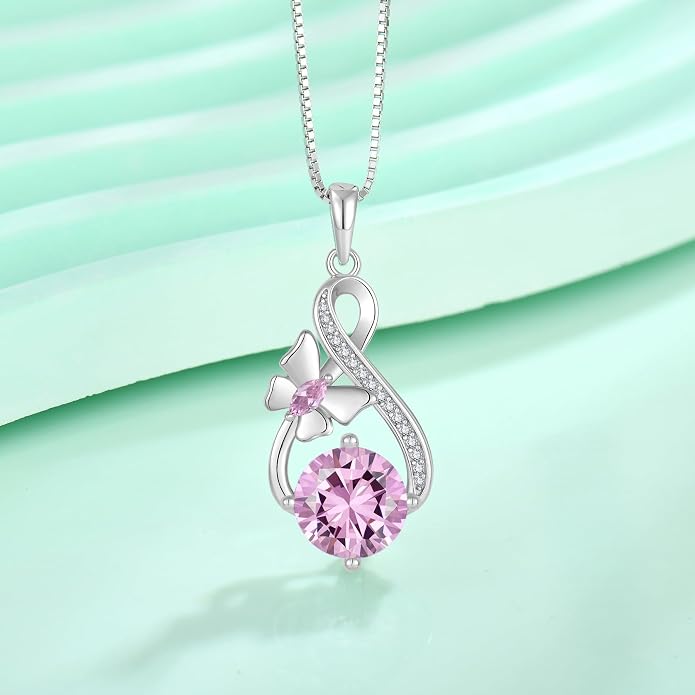 Butterfly Necklaces for Women 925 Sterling Silver Infinity Pendant Necklace Birthstone Jewelry Gifts for Her