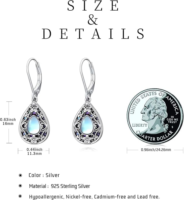 Flower Earrings 925 Sterling Silver Flower Teardrop Leverback Dangle Earrings Jewelry Gifts for Women Girls