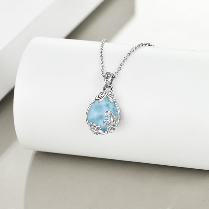 POPLYKE Sterling Silver Gemstone Teardrop Pendant Necklace Crystal Jewelry for Women