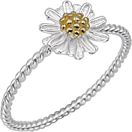 Silverly Sterling Silver Daisy Ring - Gold Plated 925 Silver Flower Rings for Women - Friendship Stacking Band - Nature Inspired Gifts for Daughter - Ladies Fine Jewelry - Spring Accessory