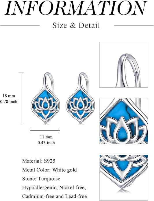 WINNICACA Leverback Earrings for Women 925 Sterling Silver Tree of Life Earrings Dangle Drop Turquoise Moonstone Moss Agate Heart Jewelry Gifts for Women Her Wife Anniversary Birthday Gifts