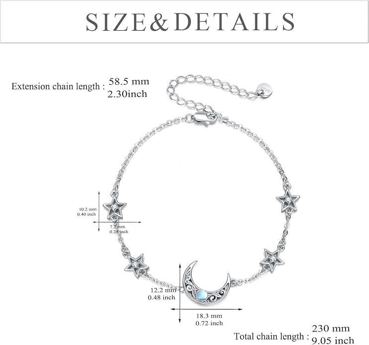 CRMAD Moonstone Moon/Star/Daisy/Turquoise/Rose Flower/Cat/Star/Hecate/Airplane/Pearl/Chakra/Rose Pearl/Butterfly/Wave/Starfish Anklet for Women Sterling Silver Anklet Irish Jewelry