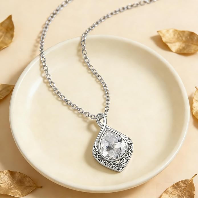 PELOVNY Celtic Knot Necklaces for Women 925 Sterling Silver Gemstone/Birthstone Teardrop Infinity Necklace Irish Celtic Pendant Jewelry Gifts for Mom Daughter Wife