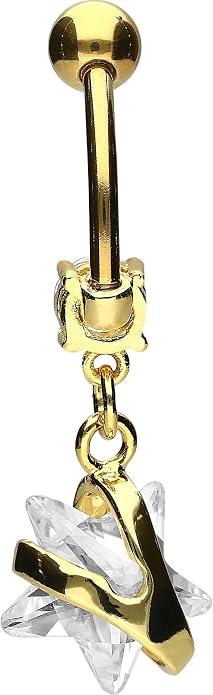 PIERCINGLINE Belly Button Piercing CRYSTAL STAR PENDANT surgical steel, safe