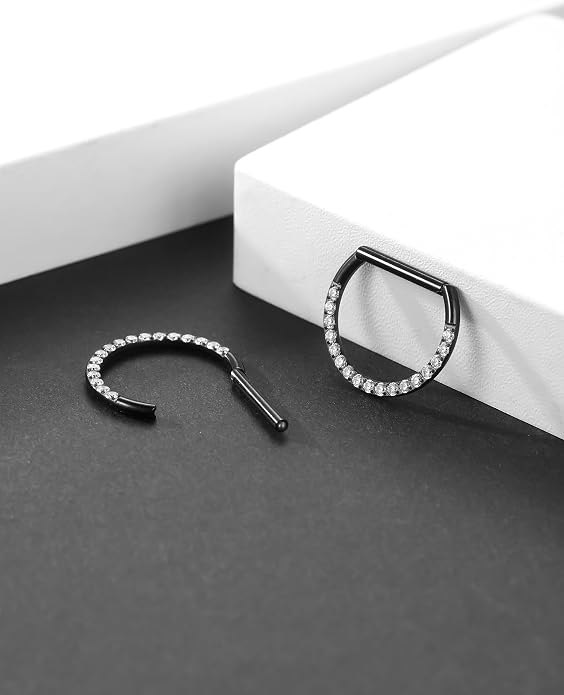 Oveta Titanium D Shaped Nipple Rings 14G for Nipple Piercing Jewelry Higned Segment Clicker Ring Hoops 11mm 12mm 14mm for Women Men, Silver Gold Black, 2PCS