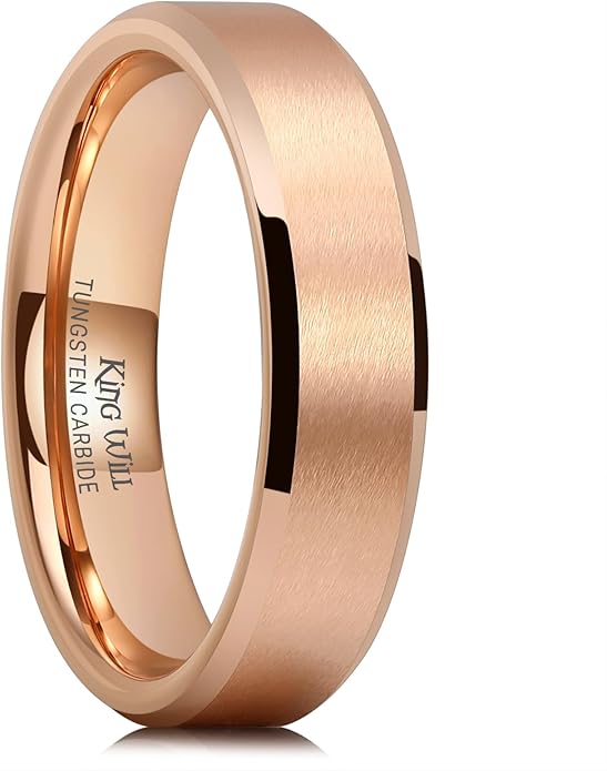 King Will Tungsten Men's Wedding Ring - Available in 6mm to 10mm, Black/Silver, Matte Finish, Beveled Polished Edge, Comfort Fit