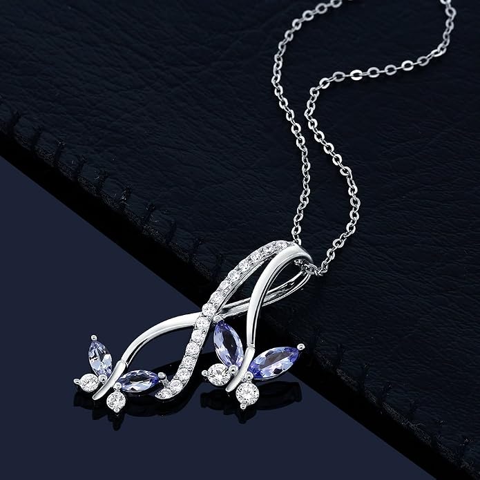 Gem Stone King 1.21 Cttw Blue Tanzanite Necklace | Butterfly Infinity Pendant Necklace for Women | 925 Sterling Silver | December Gemstone Birthstone | With 18 Inch Silver Chain