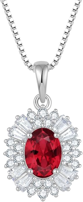 Birthstone Necklace 925 Sterling Silver Oval 5A Cubic Zirconia Pendant Necklace Jewelry Birthday Gifts for Women