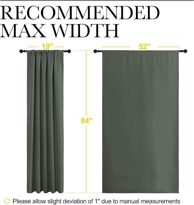 NICETOWN Bedroom Curtains Blackout Draperies - All Season Thermal Insulated Solid Rod Pocket Top Blackout Curtains/Drapes for Kid's Room (Dark Mallard, 1 Pair, 52 x 84 Inch)