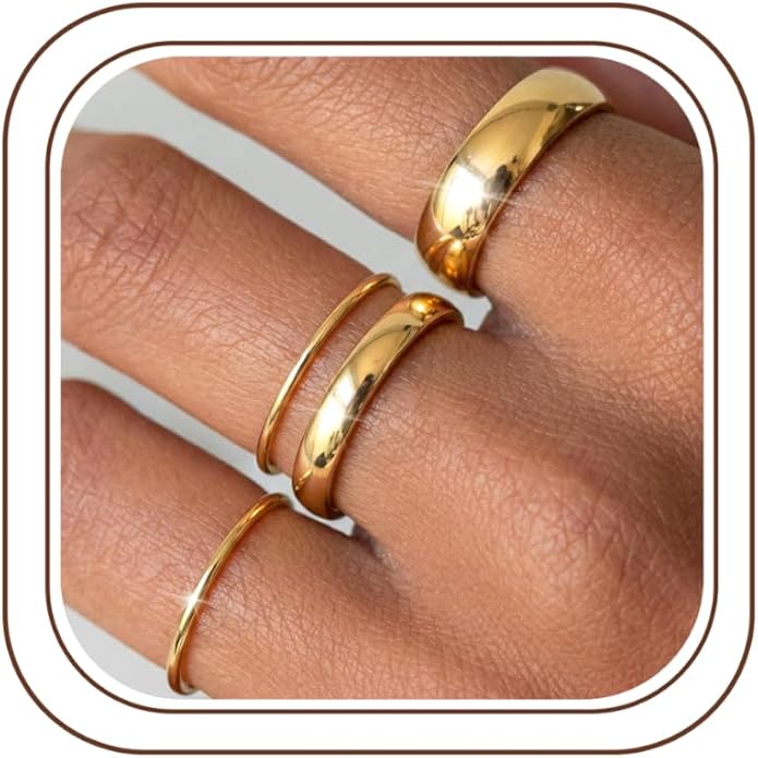 THUNARAZ 14K Gold Filled Rings Stacking Rings for Women Stackable Thin Gold Ring Plain Pinky Thumb Midi Statement Band Ring Comfort Fit 4Pcs 1mm 2mm 3mm 5mm