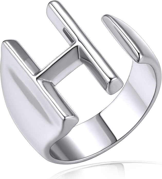 KeyStyle Bold Initial Letter Rings Adjustable, GoldChic Jewelry Women Gold Statement Ring Personalized Engraved Women’s Open Signet Ring for Party (Gold, White Gold, Black)